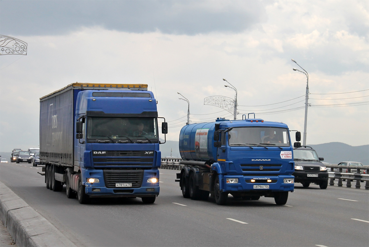 Томская область, № М 781 ОА 70 — DAF XF95 FT; Красноярский край, № Н 879 МС 124 — КамАЗ-65115-L4