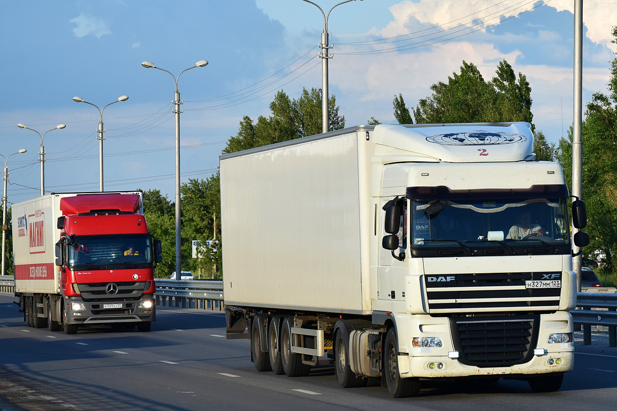 Волгоградская область, № А 003 ЕУ 37 — Mercedes-Benz Actros ('2009) 1841; Краснодарский край, № Н 327 ММ 123 — DAF XF105 FT