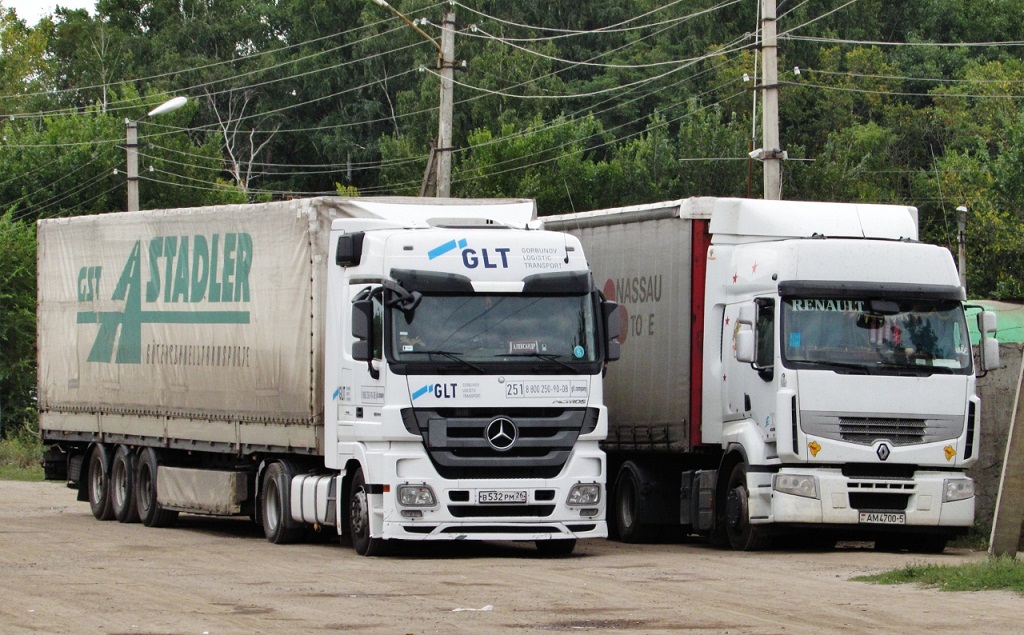 Ставропольский край, № 251 — Mercedes-Benz Actros ('2009) 1844; Минская область, № АМ 4700-5 — Renault Premium ('2006)