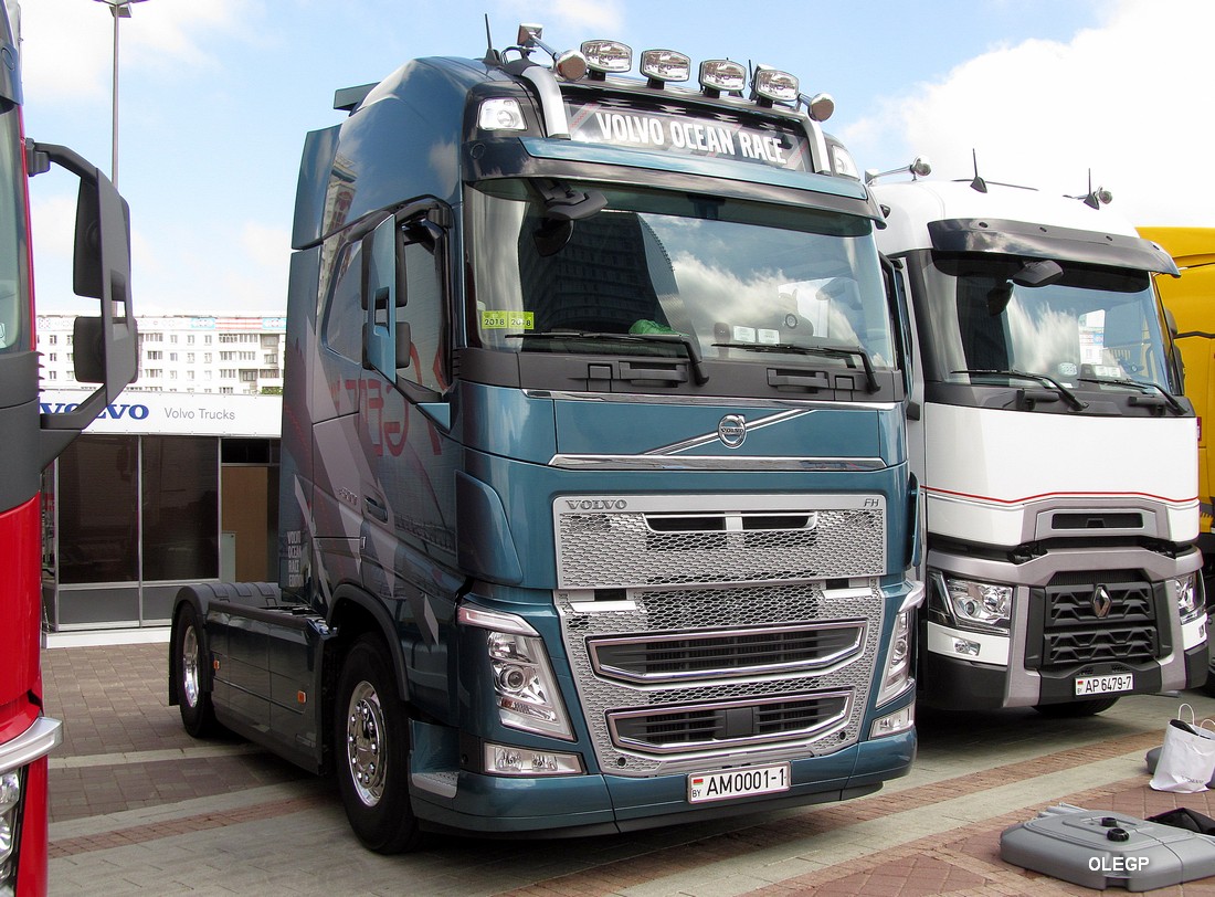 Брестская область, № АМ 0001-1 — Volvo ('2012) FH.500; Минск — Выставка "БАМАП-2018"; Volvo ('2012) FH "Volvo Ocean Race" (Минск)