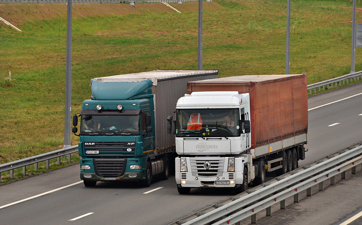 Румыния, № VS 21 NK — DAF (общая модель); Черниговская область, № СВ 9621 ВІ — Renault Magnum E-Tech ('2001)