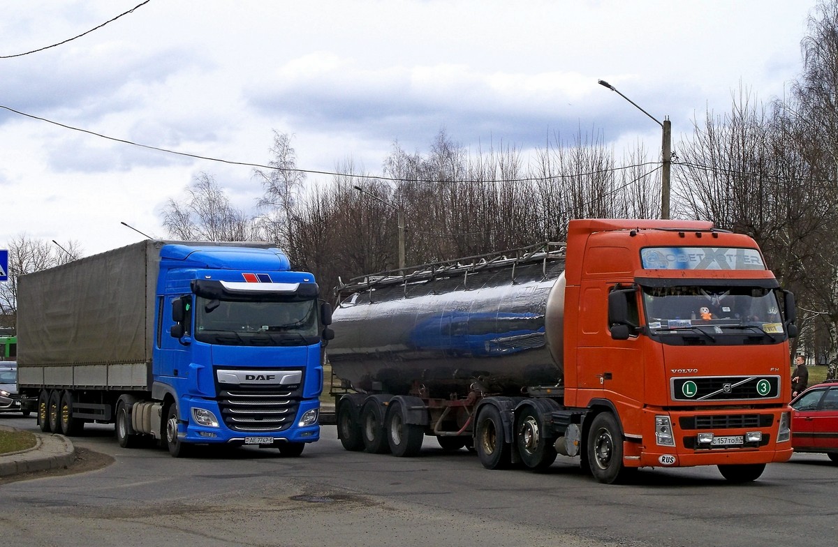 Смоленская область, № С 157 ТО 67 — Volvo ('2002) FH12.440; Могилёвская область, № АЕ 7747-6 — DAF XF Euro6 FT