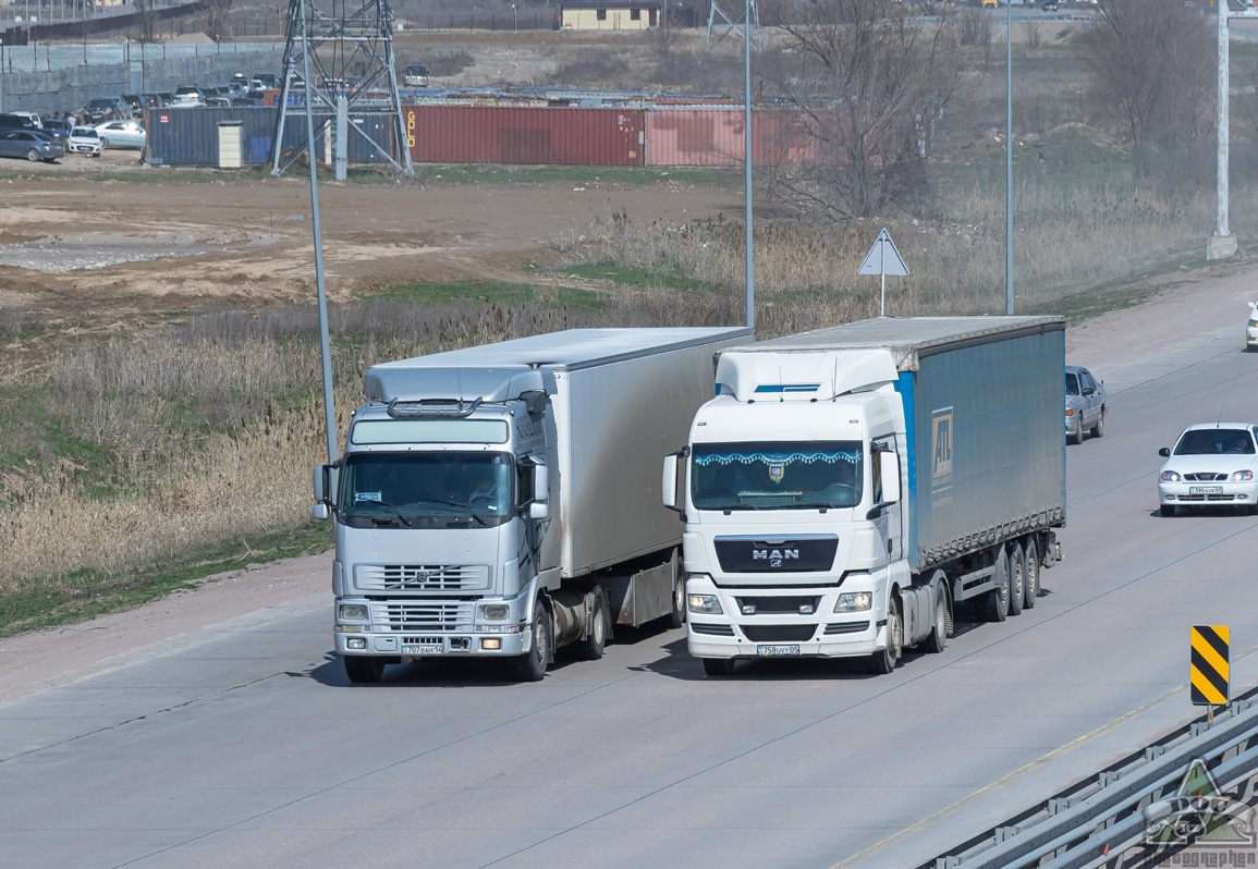 Павлодарская область, № 707 BAH 14 — Volvo ('1993) FH12.420; Алматинская область, № 758 UVY 05 — MAN TGX ('2007) 18.440