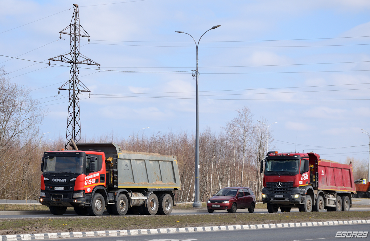 Архангельская область, № М 295 УХ 29 — Scania ('2016) P440; Архангельская область, № О 436 ТТ 29 — Mercedes-Benz Arocs 4145 [Z9M]